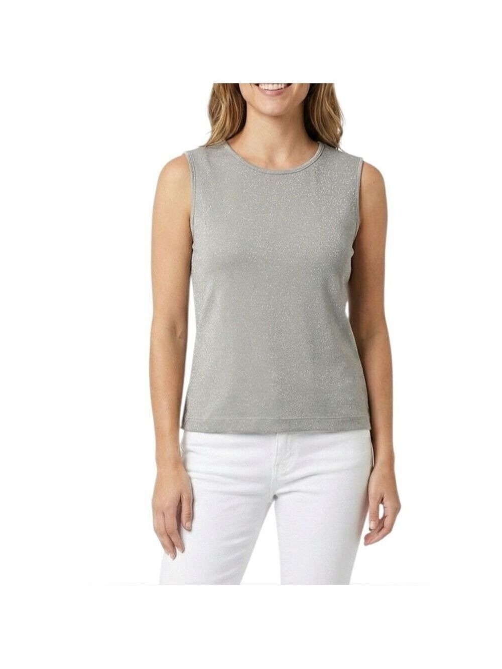HENNES for H&M Basic Silver Sparkle Sleeveless Tank Top US Sz S